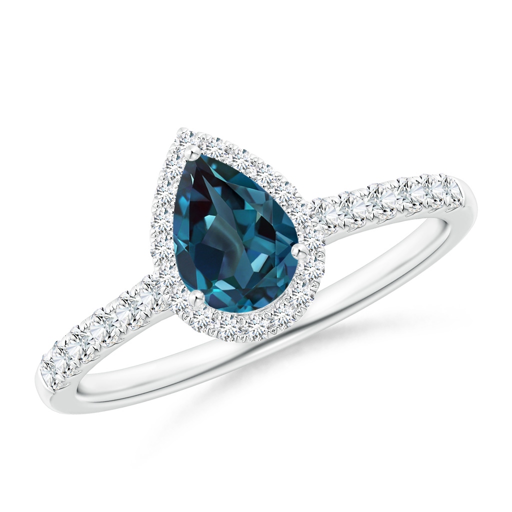 7x5mm Labgrown Pear-Shaped Lab-Grown Alexandrite Halo Engagement Ring in White Gold