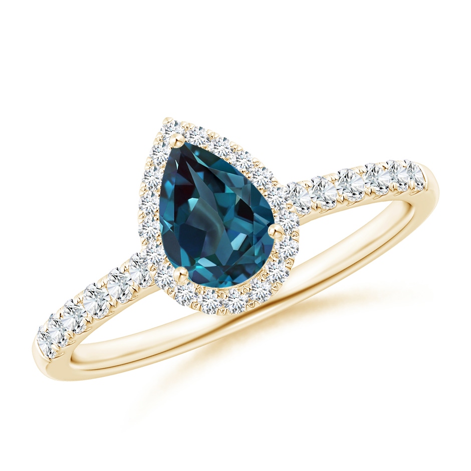 7x5mm Labgrown Pear-Shaped Lab-Grown Alexandrite Halo Engagement Ring in Yellow Gold 