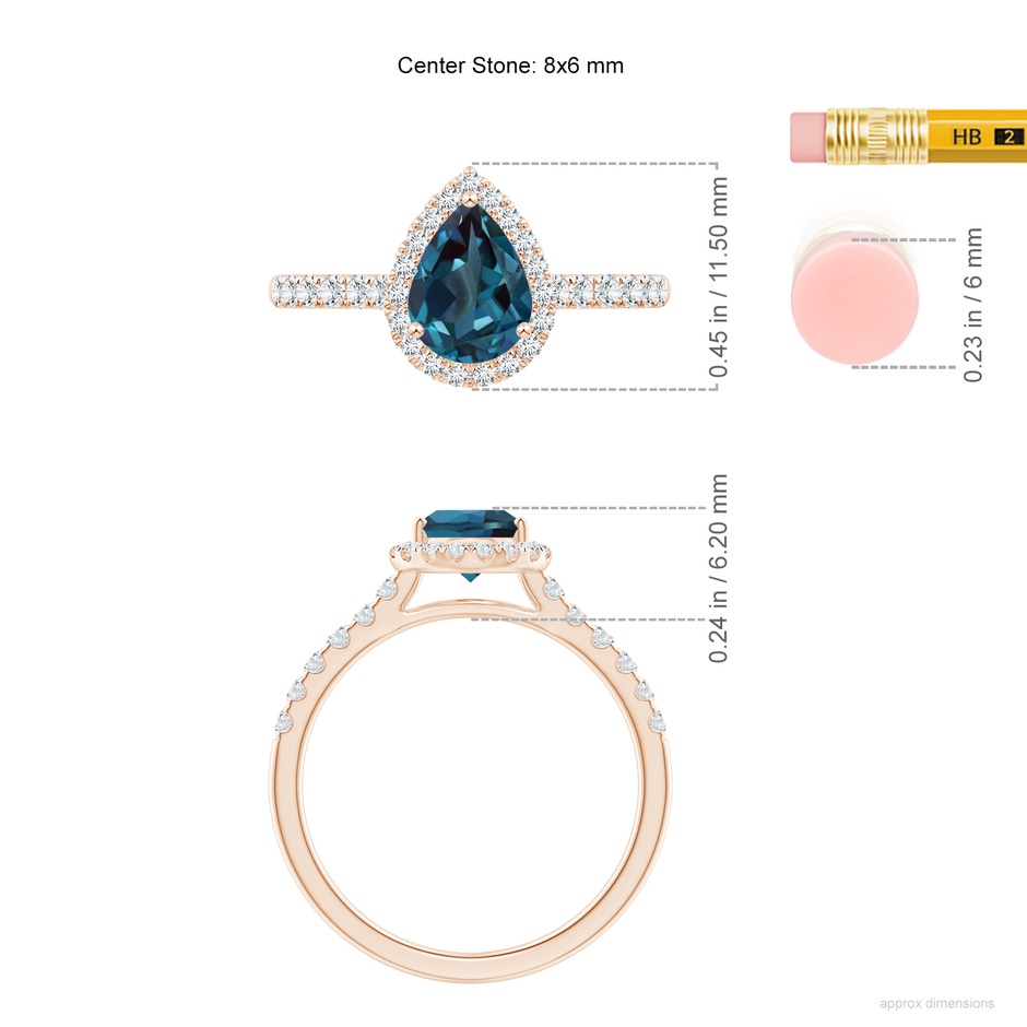 8x6mm Labgrown Pear-Shaped Lab-Grown Alexandrite Halo Engagement Ring in 18K Rose Gold ruler