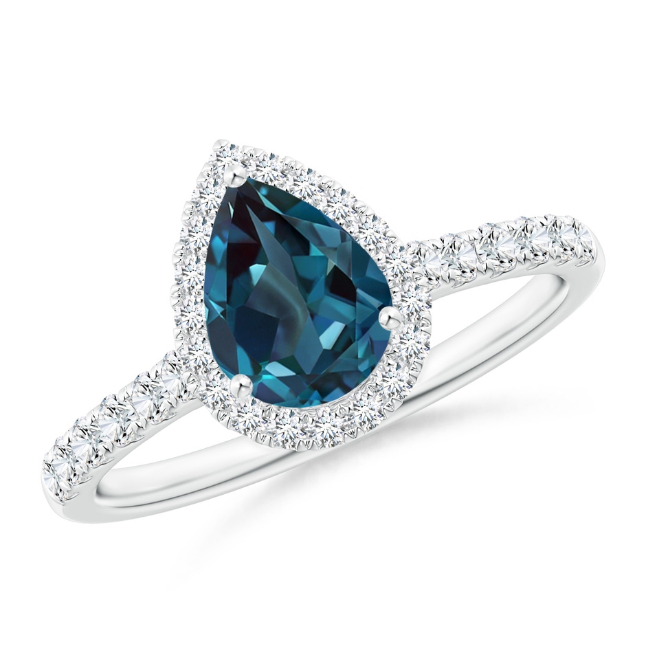 8x6mm Labgrown Pear-Shaped Lab-Grown Alexandrite Halo Engagement Ring in White Gold 