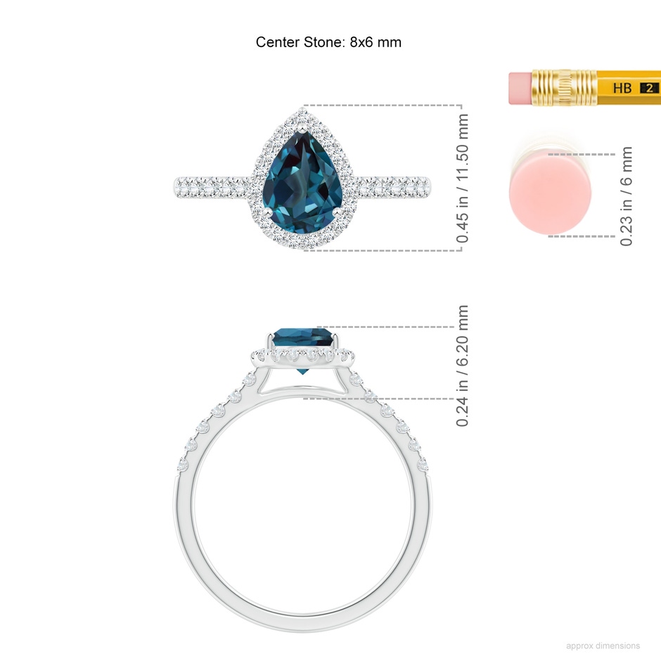 8x6mm Labgrown Pear-Shaped Lab-Grown Alexandrite Halo Engagement Ring in White Gold ruler