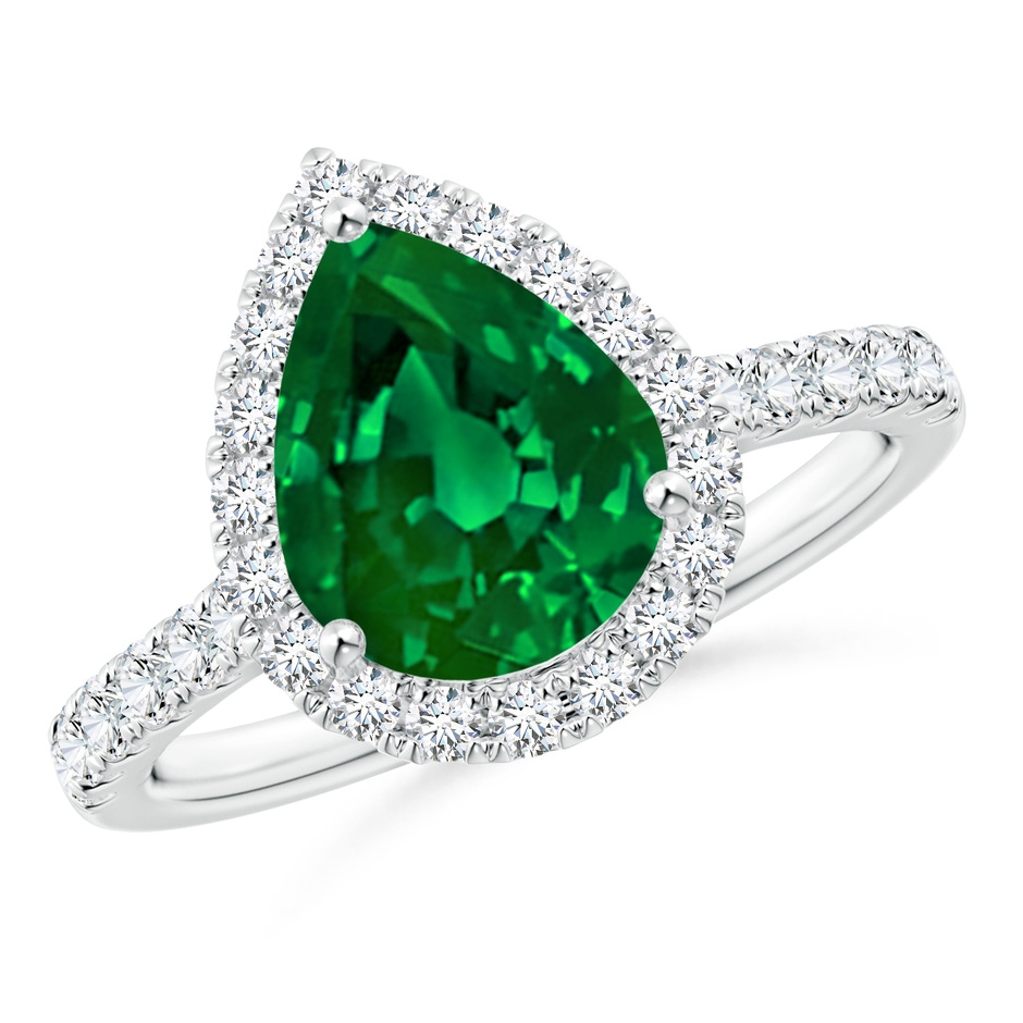 10x8mm Labgrown Lab-Grown Pear-Shaped Emerald Halo Engagement Ring in White Gold 