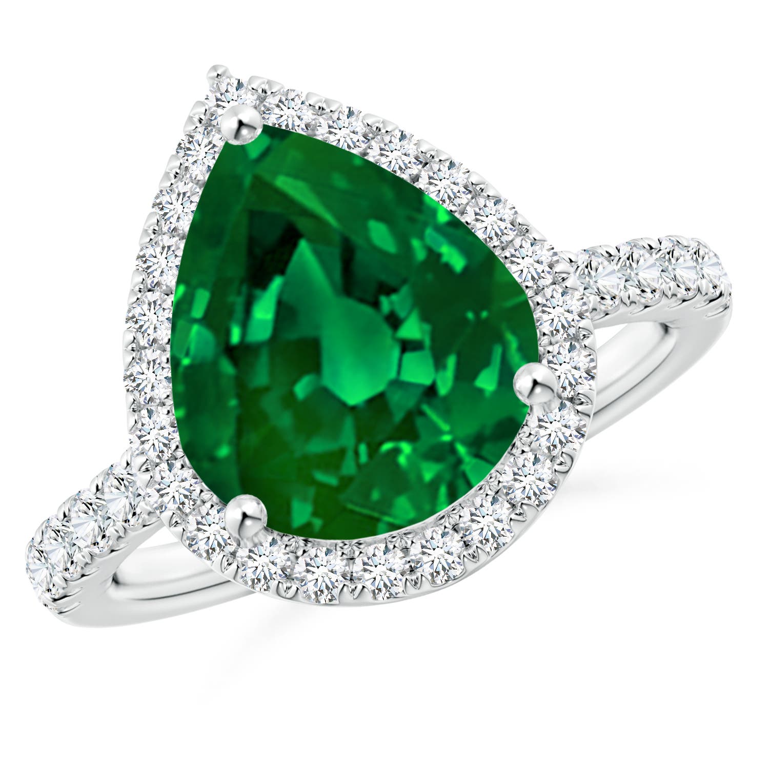 12x10mm Labgrown Lab-Grown Pear-Shaped Emerald Halo Engagement Ring in P950 Platinum