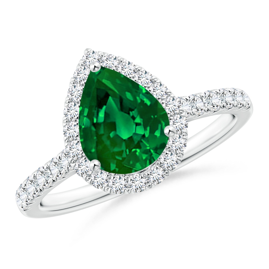 9x7mm Labgrown Lab-Grown Pear-Shaped Emerald Halo Engagement Ring in White Gold 