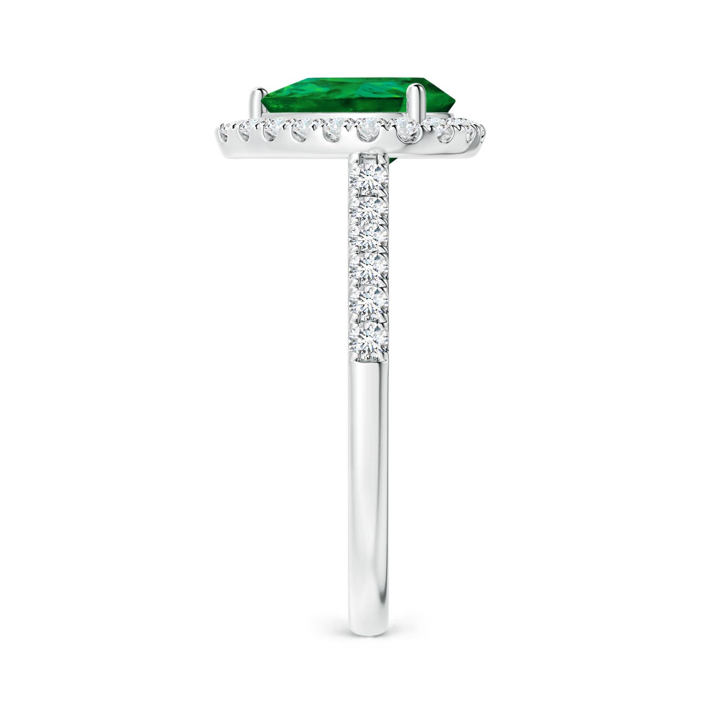 9x7mm Labgrown Lab-Grown Pear-Shaped Emerald Halo Engagement Ring in White Gold - side 4