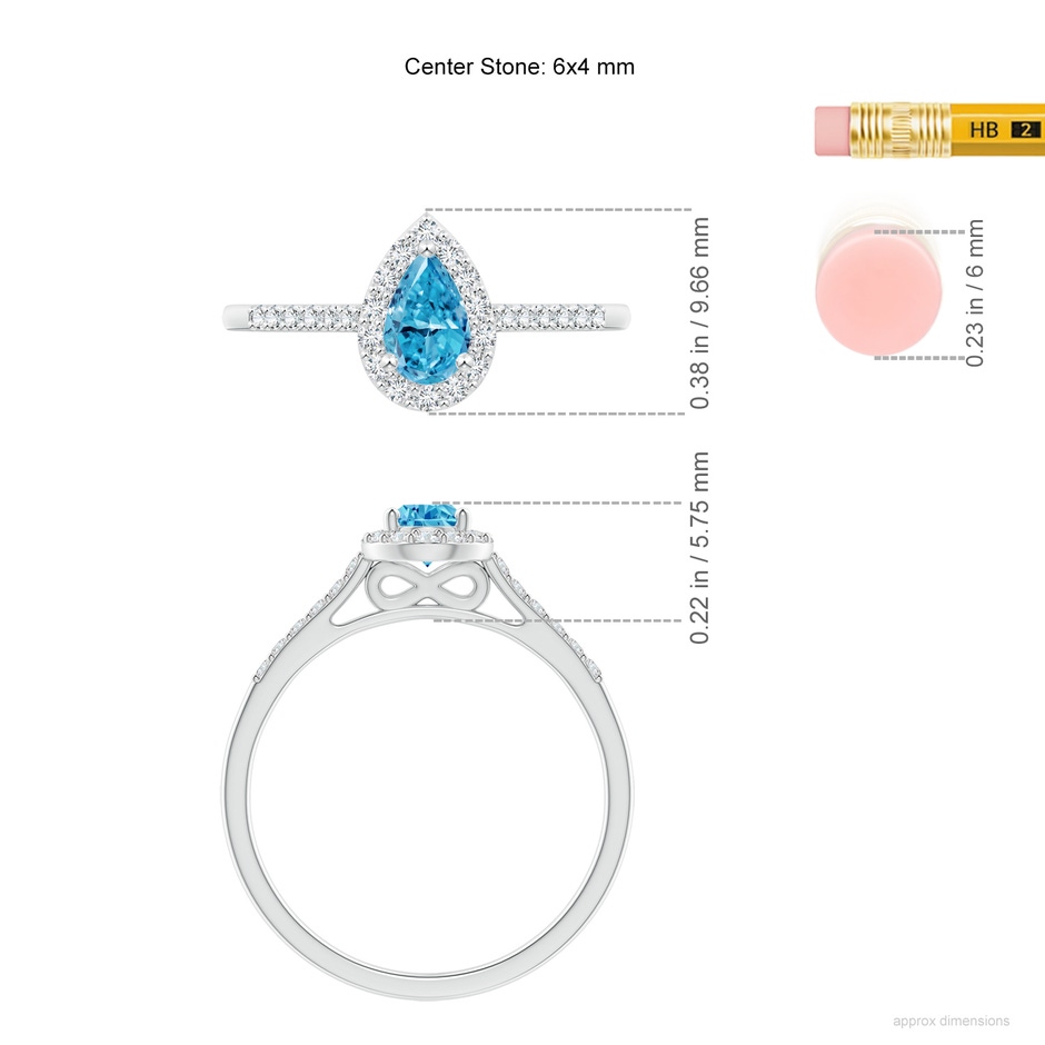 6x4mm Labgrown Pear-Shaped Lab-Grown Fancy Intense Blue Diamond Halo Engagement Ring with Accents in 18K White Gold ruler