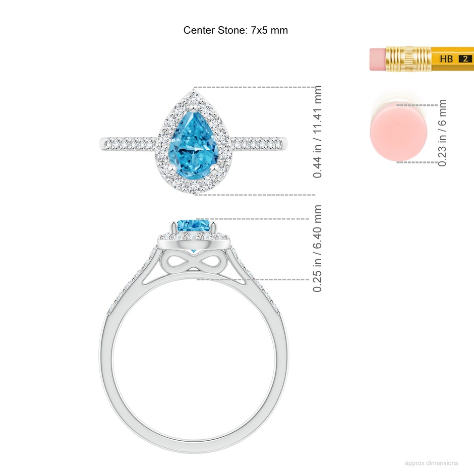 7x5mm Labgrown Pear-Shaped Lab-Grown Fancy Intense Blue Diamond Halo Engagement Ring with Accents in White Gold ruler