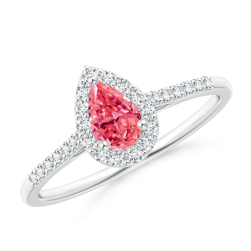 6x4mm Labgrown Pear-Shaped Lab-Grown Fancy Intense Pink Diamond Halo Engagement Ring with Accents in P950 Platinum