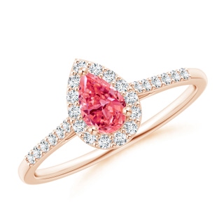 6x4mm Labgrown Pear-Shaped Lab-Grown Fancy Intense Pink Diamond Halo Engagement Ring with Accents in Rose Gold