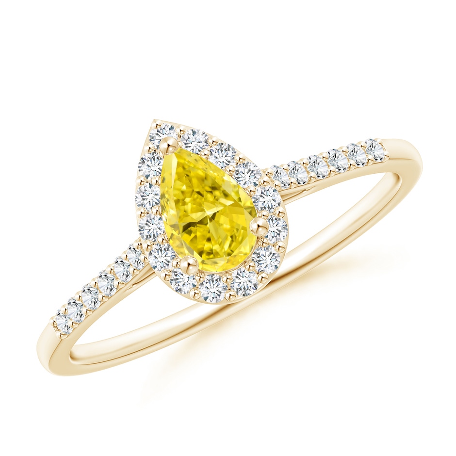 6x4mm Labgrown Pear-Shaped Lab-Grown Fancy Intense Yellow Diamond Halo Engagement Ring with Accents in 18K Yellow Gold 