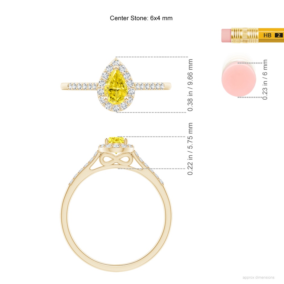 6x4mm Labgrown Pear-Shaped Lab-Grown Fancy Intense Yellow Diamond Halo Engagement Ring with Accents in 18K Yellow Gold ruler
