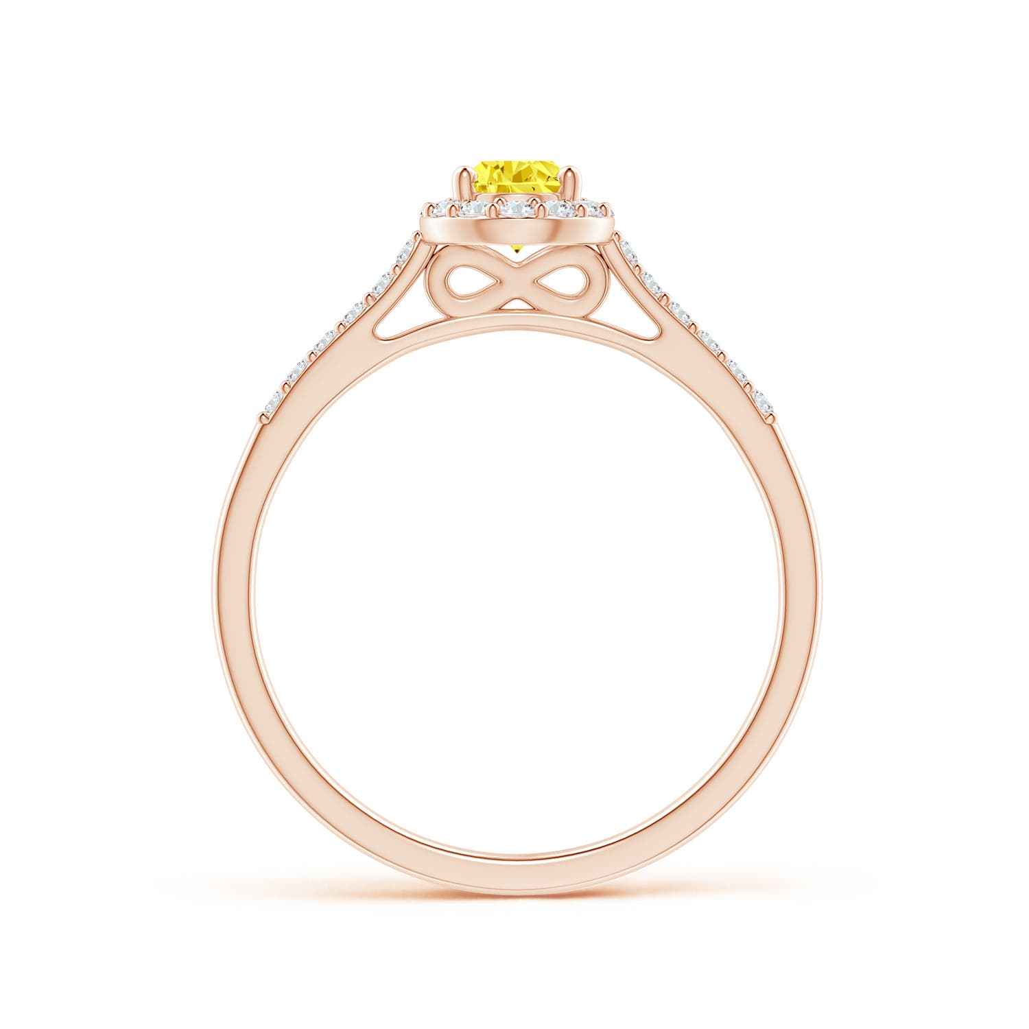 6x4mm Labgrown Pear-Shaped Lab-Grown Fancy Intense Yellow Diamond Halo Engagement Ring with Accents in Rose Gold