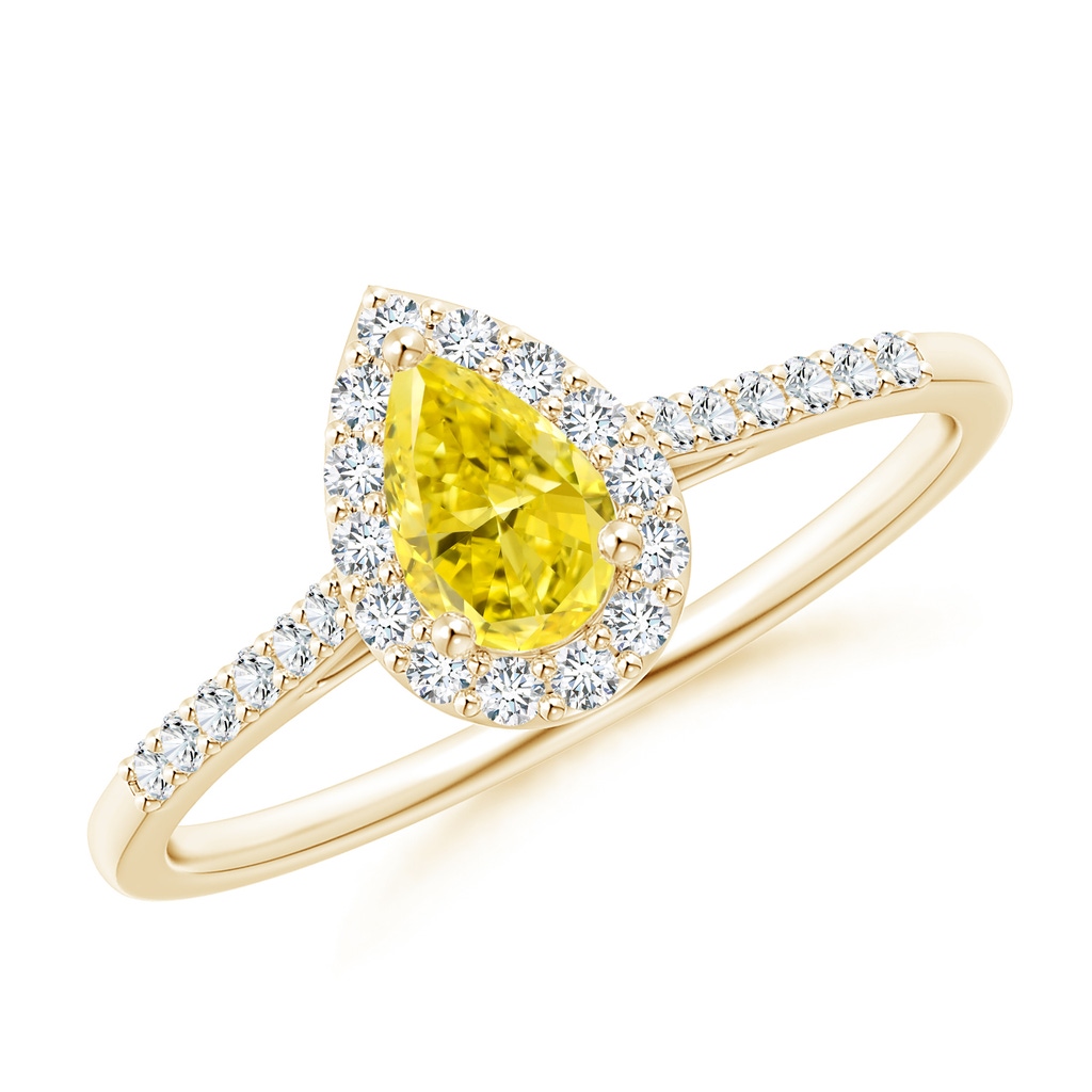 6x4mm Labgrown Pear-Shaped Lab-Grown Fancy Intense Yellow Diamond Halo Engagement Ring with Accents in Yellow Gold