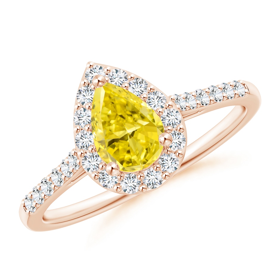 7x5mm Labgrown Pear-Shaped Lab-Grown Fancy Intense Yellow Diamond Halo Engagement Ring with Accents in Rose Gold 