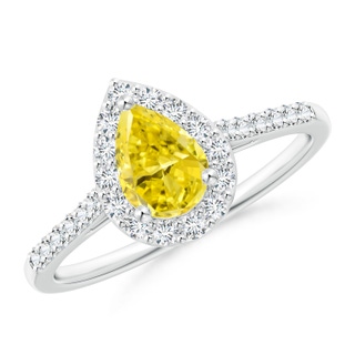 7x5mm Labgrown Pear-Shaped Lab-Grown Fancy Intense Yellow Diamond Halo Engagement Ring with Accents in White Gold