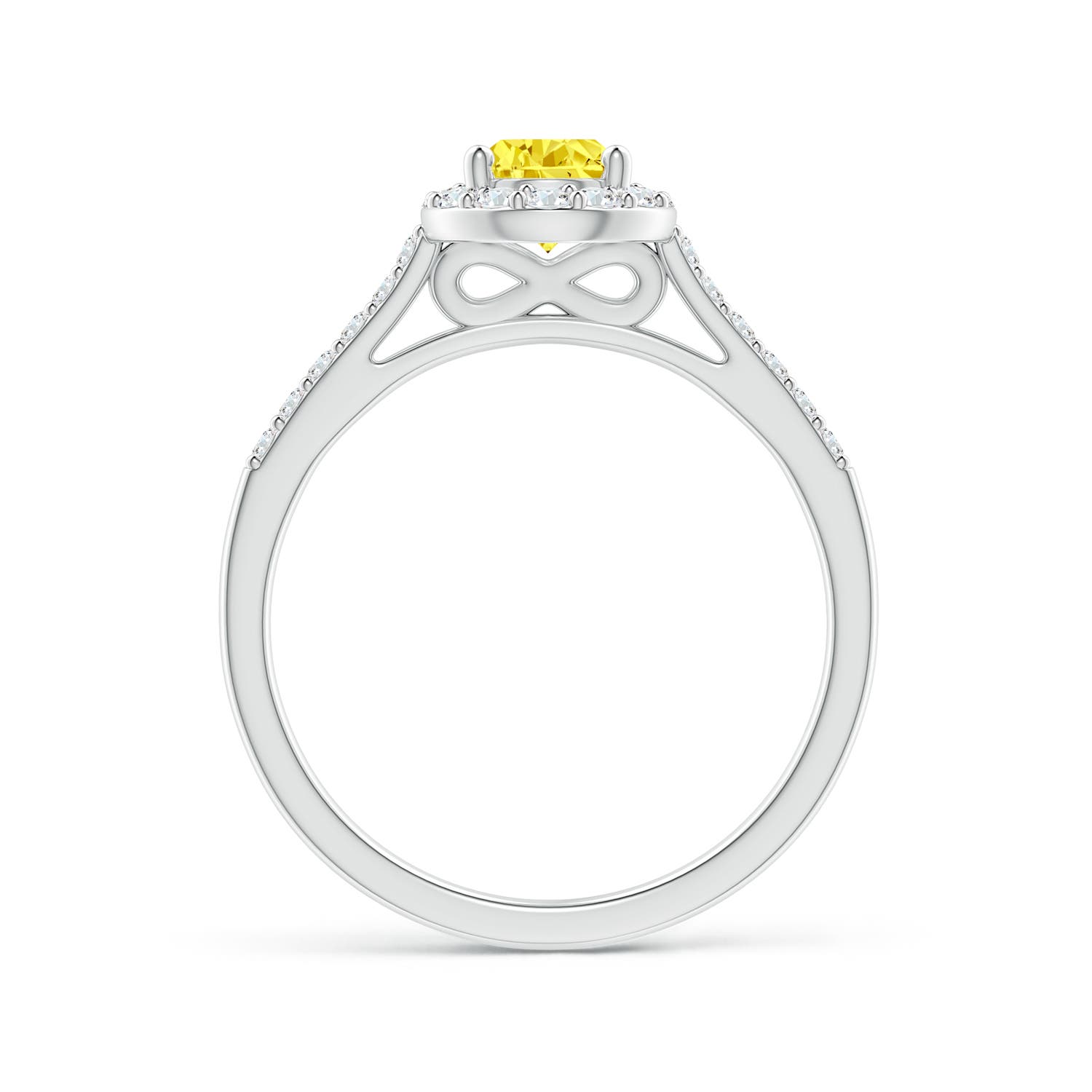7x5mm Labgrown Pear-Shaped Lab-Grown Fancy Intense Yellow Diamond Halo Engagement Ring with Accents in White Gold - side 2