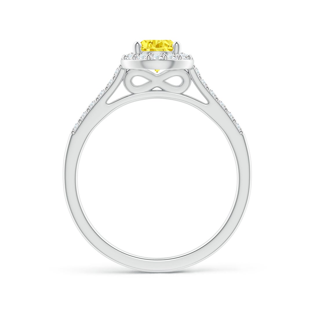 7x5mm Labgrown Pear-Shaped Lab-Grown Fancy Intense Yellow Diamond Halo Engagement Ring with Accents in White Gold - side 2