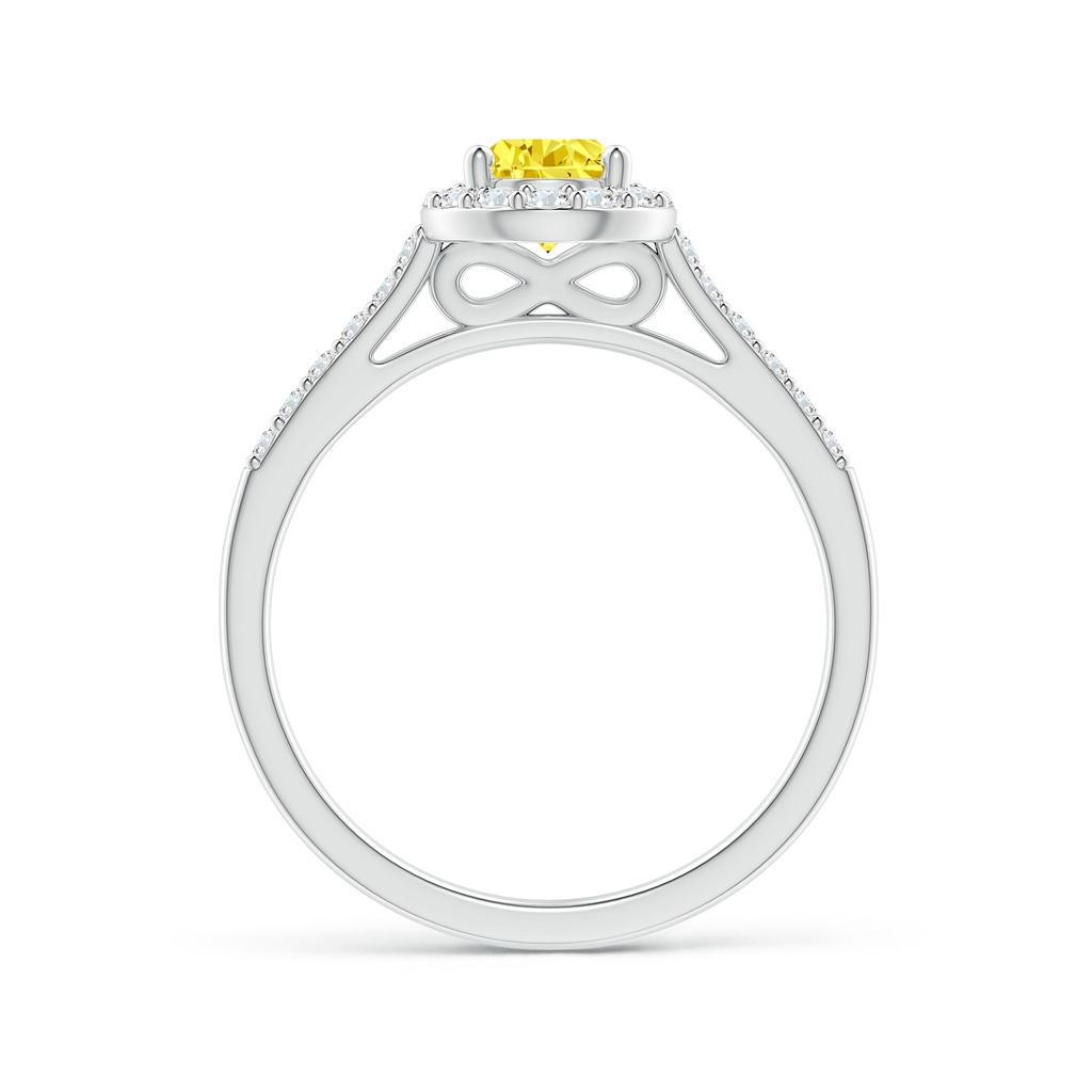 7x5mm Labgrown Pear-Shaped Lab-Grown Fancy Intense Yellow Diamond Halo Engagement Ring with Accents in White Gold - side 199