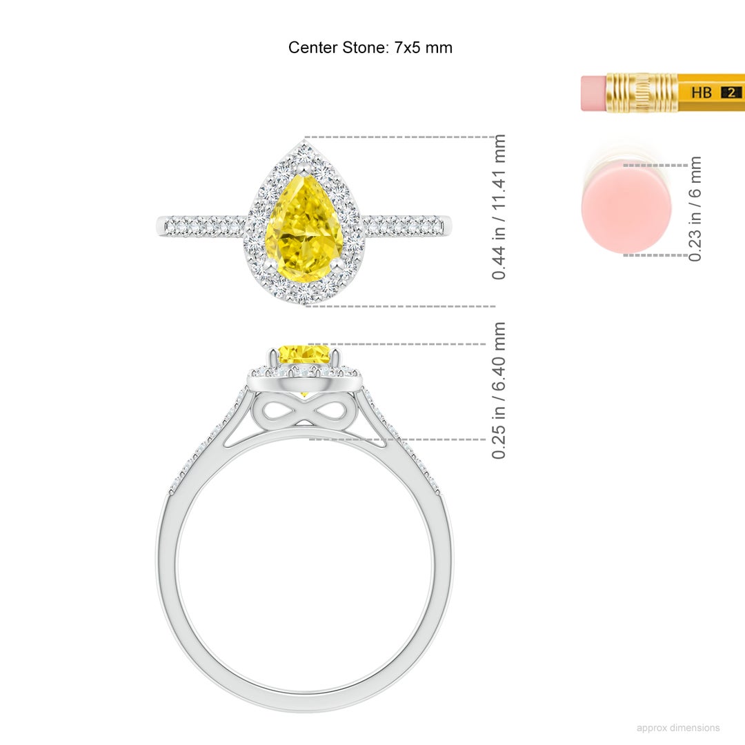 7x5mm Labgrown Pear-Shaped Lab-Grown Fancy Intense Yellow Diamond Halo Engagement Ring with Accents in White Gold - ruler