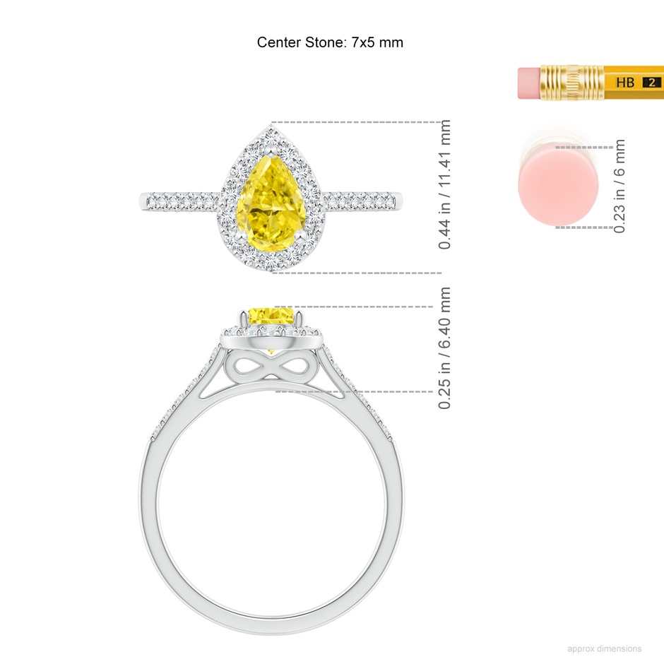 7x5mm Labgrown Pear-Shaped Lab-Grown Fancy Intense Yellow Diamond Halo Engagement Ring with Accents in White Gold ruler