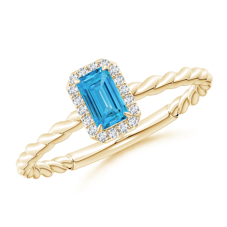 5x3mm Labgrown Emerald-Cut Lab-Grown Fancy Intense Blue Diamond Halo Twisted Shank Engagement Ring in 18K Yellow Gold 