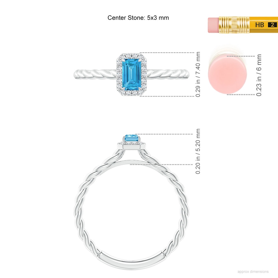 5x3mm Labgrown Emerald-Cut Lab-Grown Fancy Intense Blue Diamond Halo Twisted Shank Engagement Ring in White Gold ruler