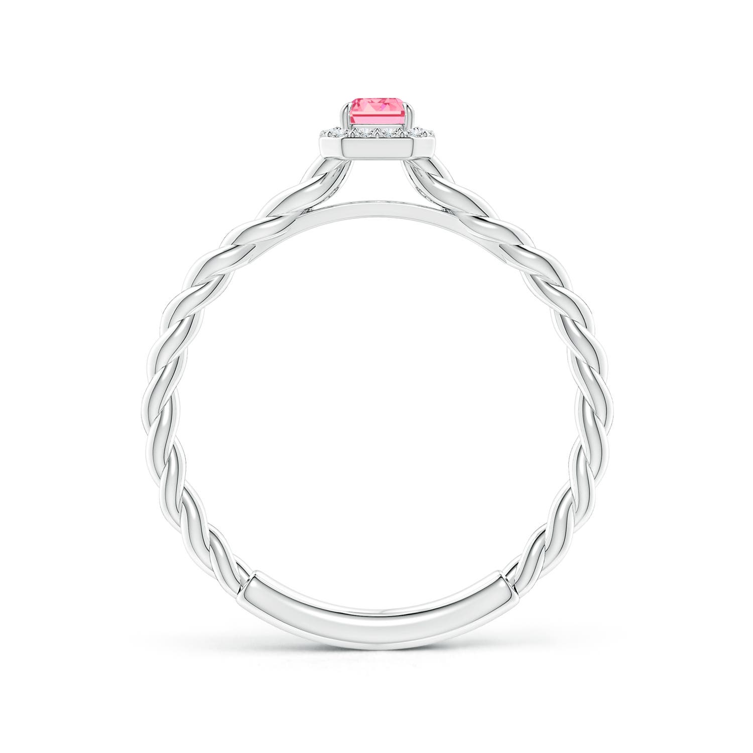 5x3mm Labgrown Emerald-Cut Lab-Grown Fancy Intense Pink Diamond Halo Twisted Shank Engagement Ring in White Gold - side 2