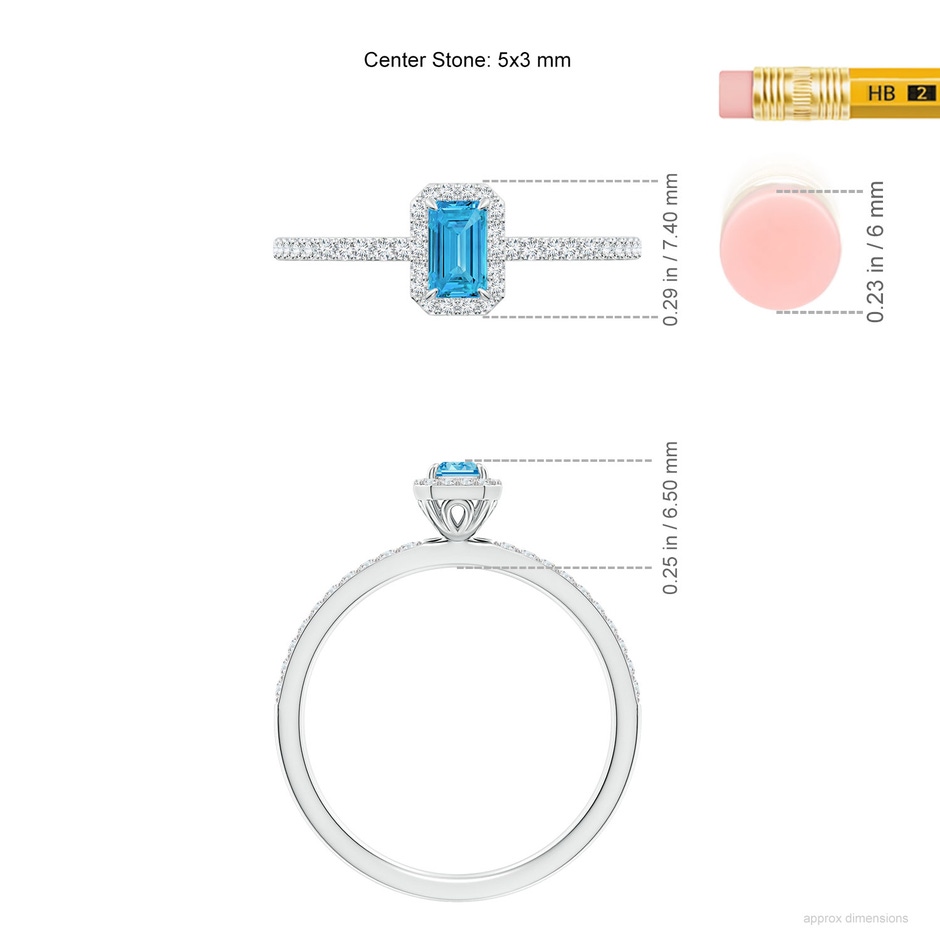 5x3mm Labgrown Emerald-Cut Lab-Grown Fancy Intense Blue Diamond Halo Engagement Ring in 18K White Gold ruler