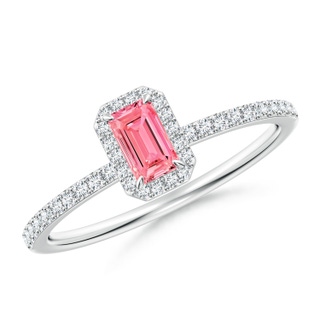 5x3mm Labgrown Emerald-Cut Lab-Grown Fancy Intense Pink Diamond Halo Engagement Ring in White Gold