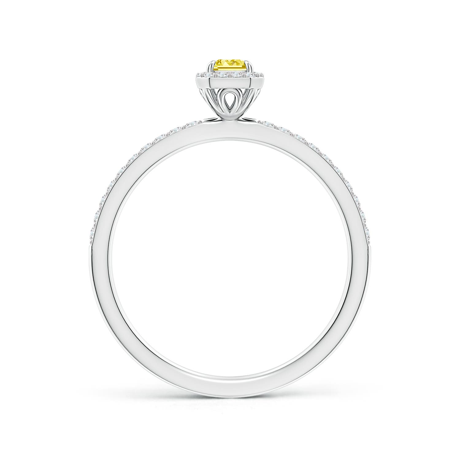 5x3mm Labgrown Emerald-Cut Lab-Grown Fancy Intense Yellow Diamond Halo Engagement Ring in 18K White Gold