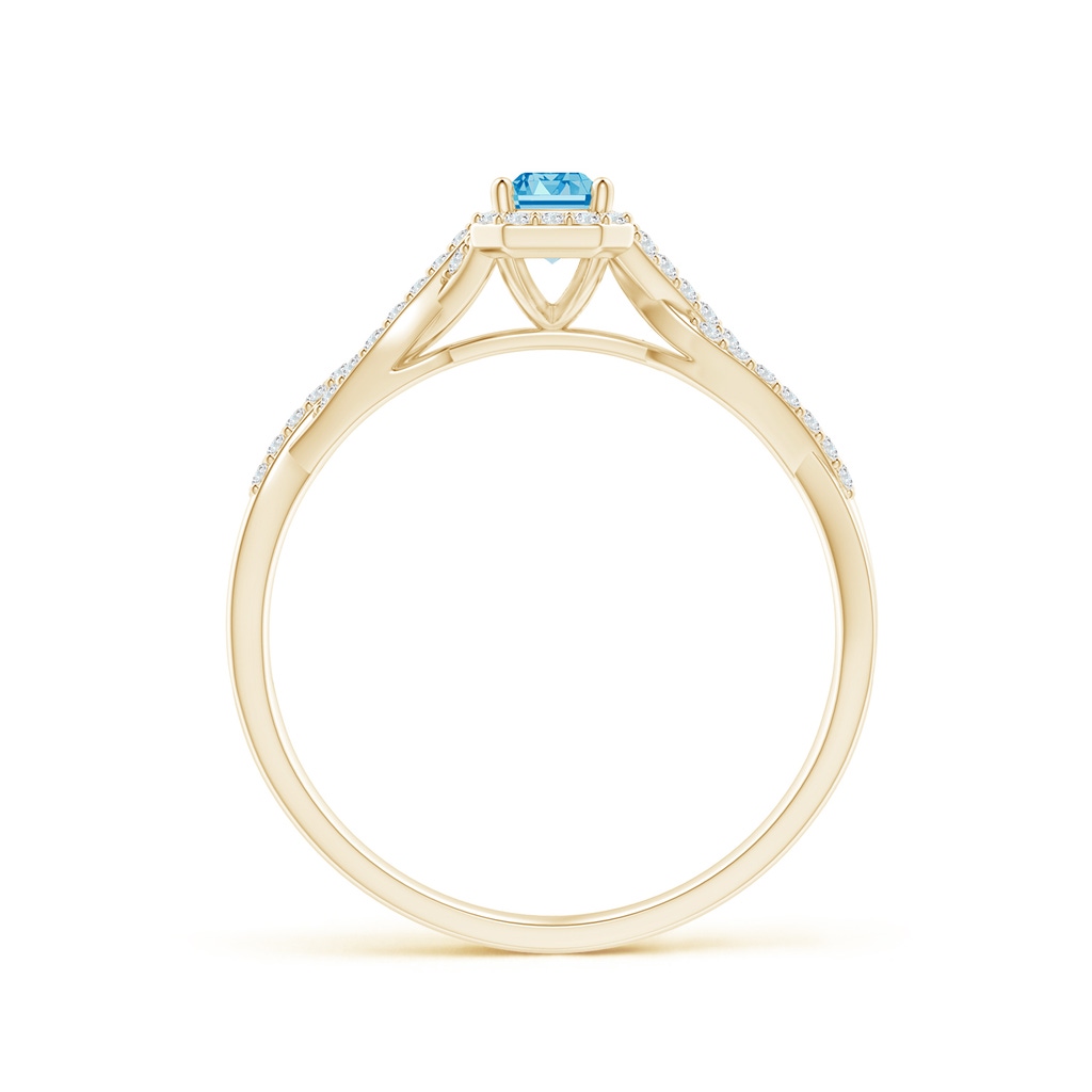 5x3mm Labgrown Emerald-Cut Lab-Grown Fancy Intense Blue Diamond Halo Twisted Shank Ring in Yellow Gold - side 199