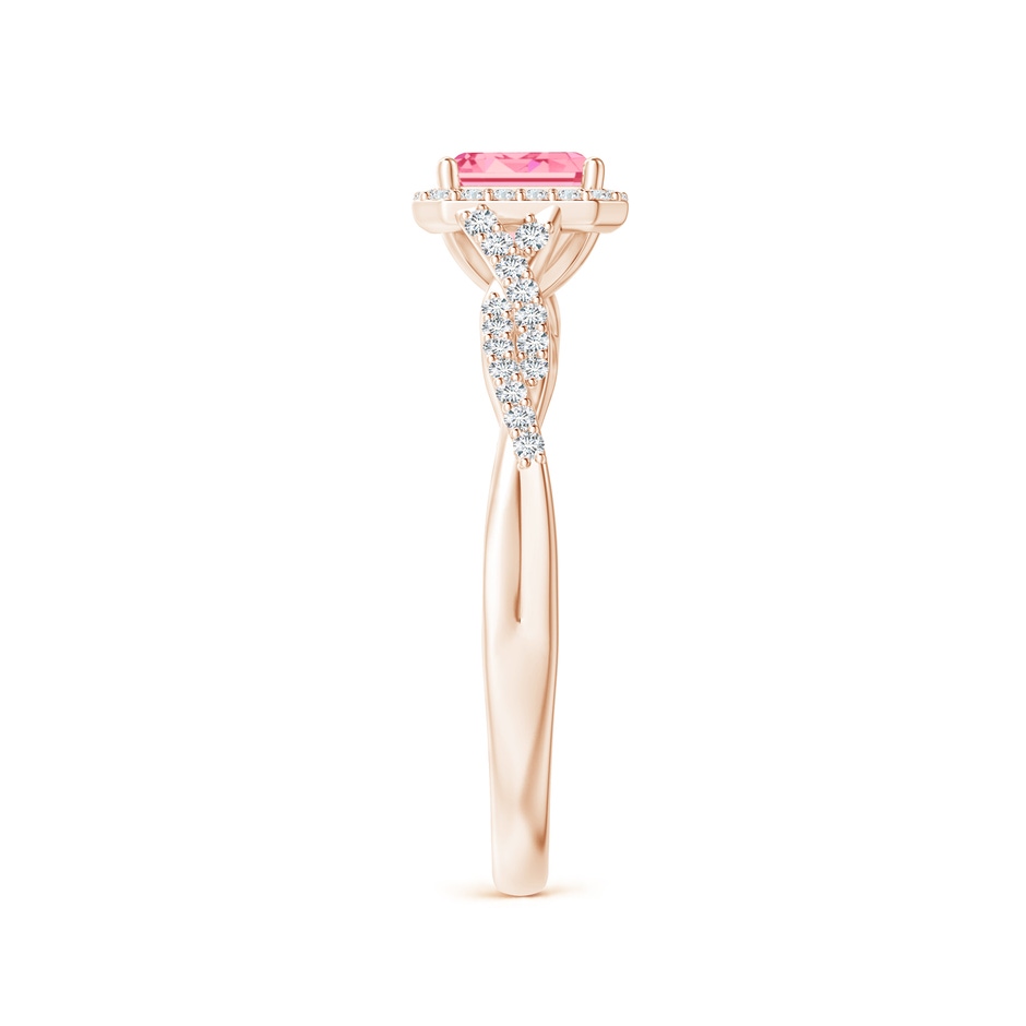 5x3mm Labgrown Emerald-Cut Lab-Grown Fancy Intense Pink Diamond Halo Twisted Shank Ring in 18K Rose Gold side 299