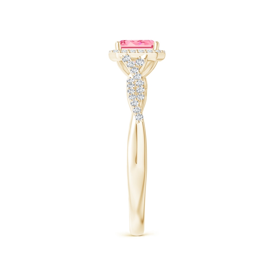 5x3mm Labgrown Emerald-Cut Lab-Grown Fancy Intense Pink Diamond Halo Twisted Shank Ring in 18K Yellow Gold side 299
