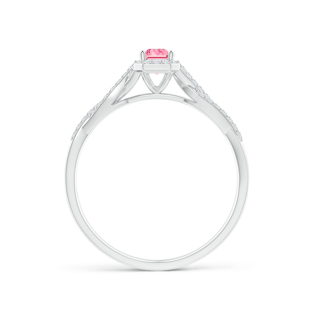 5x3mm Labgrown Emerald-Cut Lab-Grown Fancy Intense Pink Diamond Halo Twisted Shank Ring in White Gold - side 199