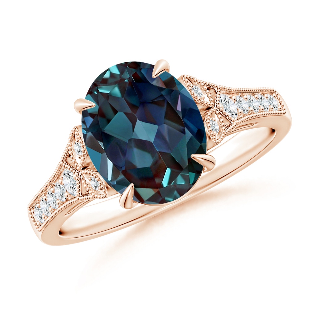 10x8mm Labgrown Aeon Vintage Inspired Oval Lab-Grown Alexandrite Solitaire Engagement Ring with Milgrain in Rose Gold