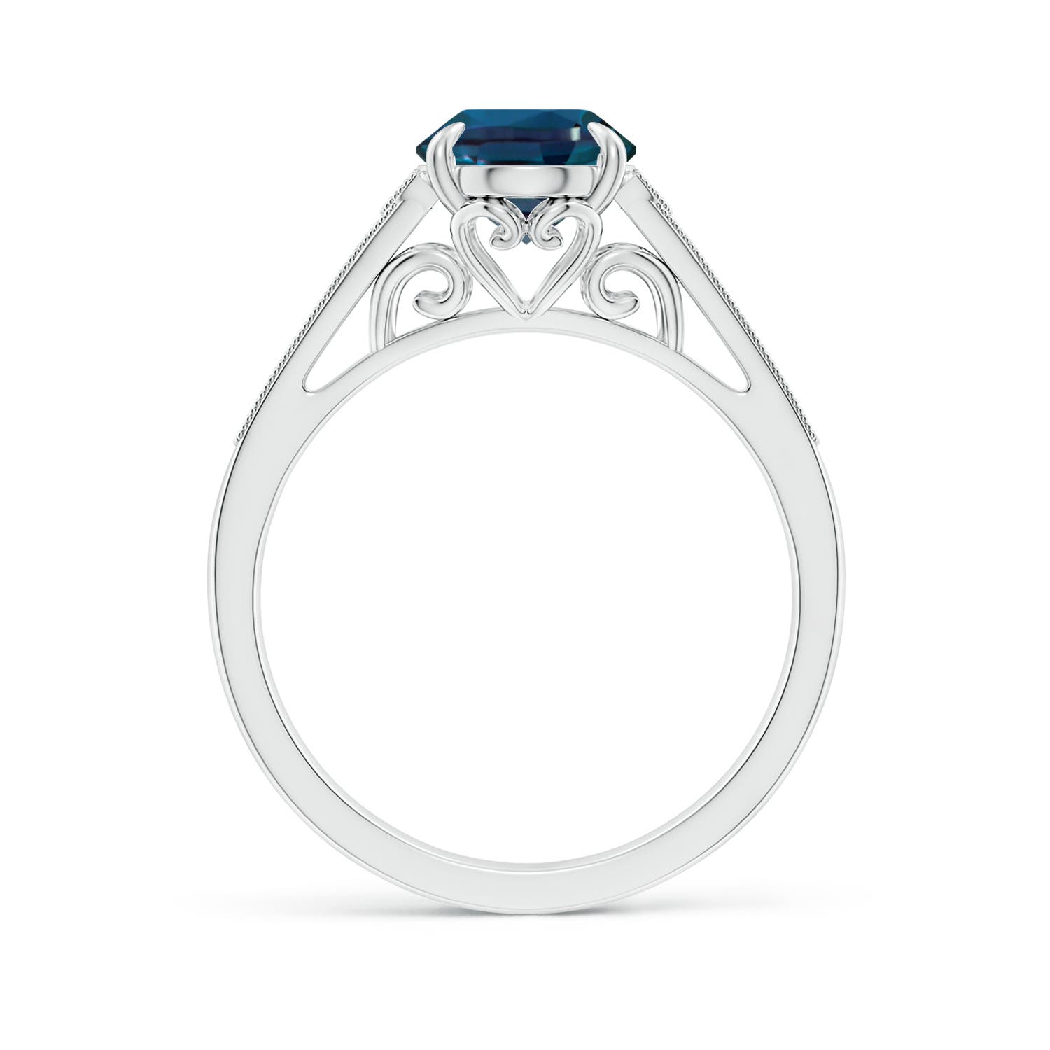 9x7mm Labgrown Aeon Vintage Inspired Oval Lab-Grown Alexandrite Solitaire Engagement Ring with Milgrain in 18K White Gold