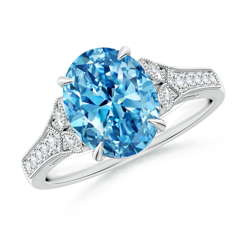 10x8mm Labgrown Aeon Vintage Inspired Oval Lab-Grown Fancy Intense Blue Diamond Solitaire Engagement Ring with Milgrain in P950 Platinum 