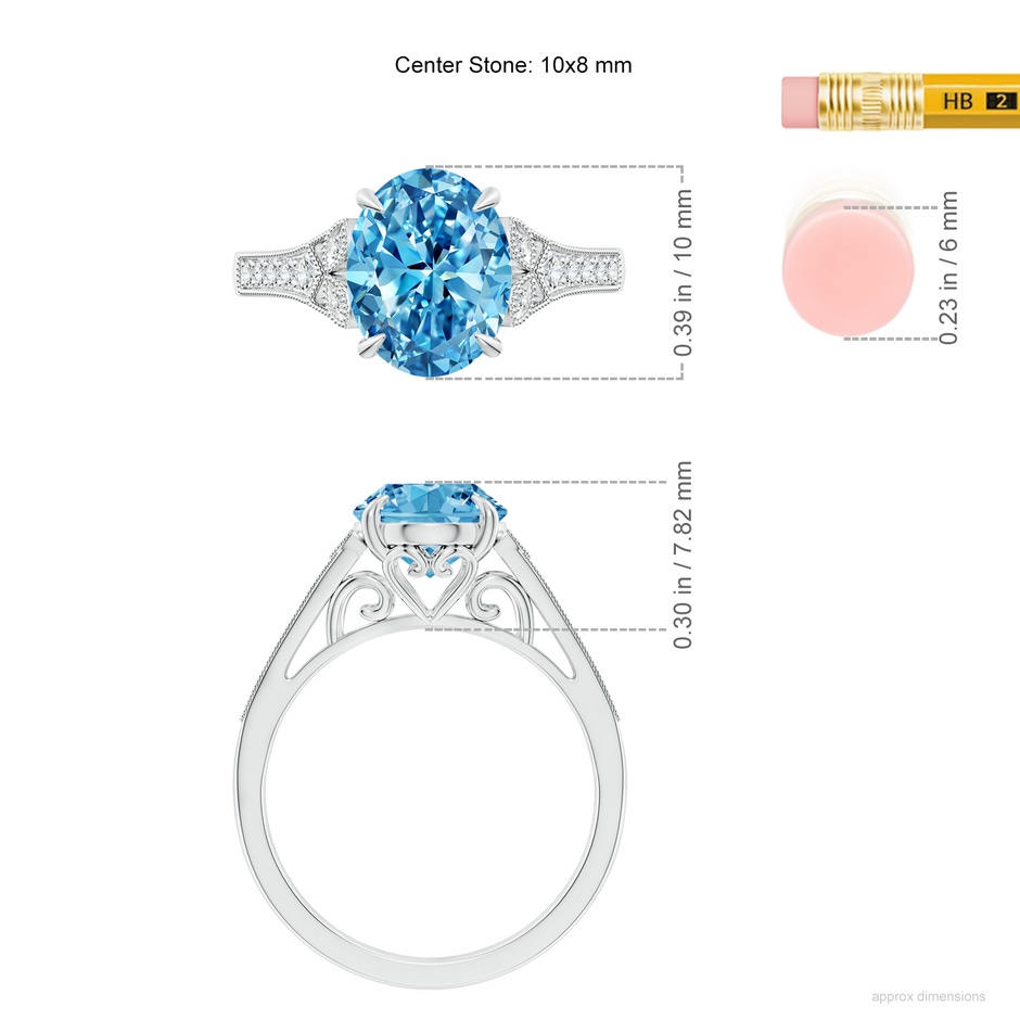 10x8mm Labgrown Aeon Vintage Inspired Oval Lab-Grown Fancy Intense Blue Diamond Solitaire Engagement Ring with Milgrain in P950 Platinum ruler