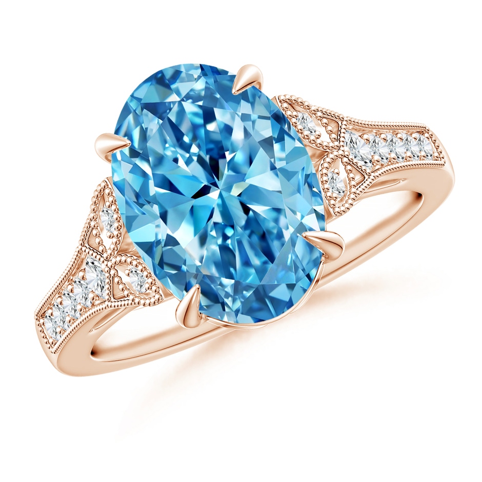 12x8mm Labgrown Aeon Vintage Inspired Oval Lab-Grown Fancy Intense Blue Diamond Solitaire Engagement Ring with Milgrain in Rose Gold 