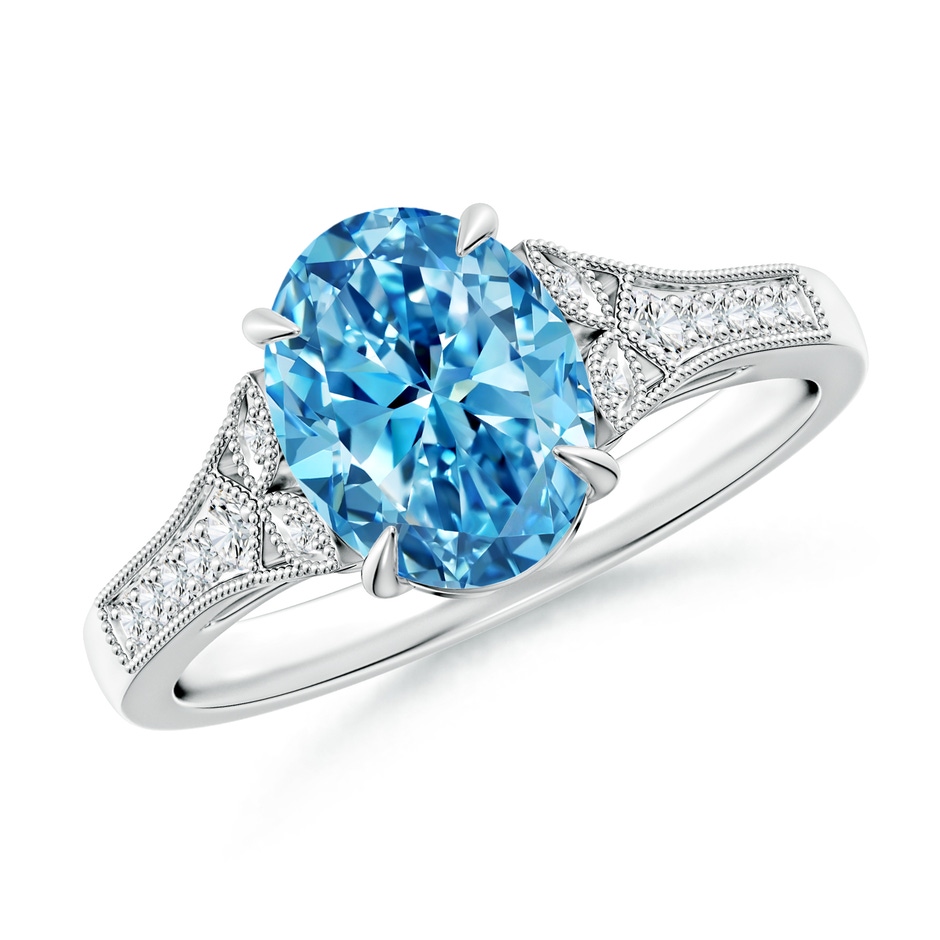 9x7mm Labgrown Aeon Vintage Inspired Oval Lab-Grown Fancy Intense Blue Diamond Solitaire Engagement Ring with Milgrain in P950 Platinum 