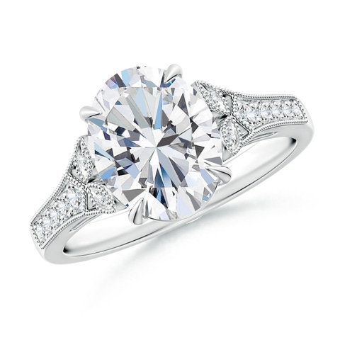 10x8mm FGVS Lab-Grown Aeon Vintage Inspired Oval Diamond Solitaire Engagement Ring with Milgrain in White Gold