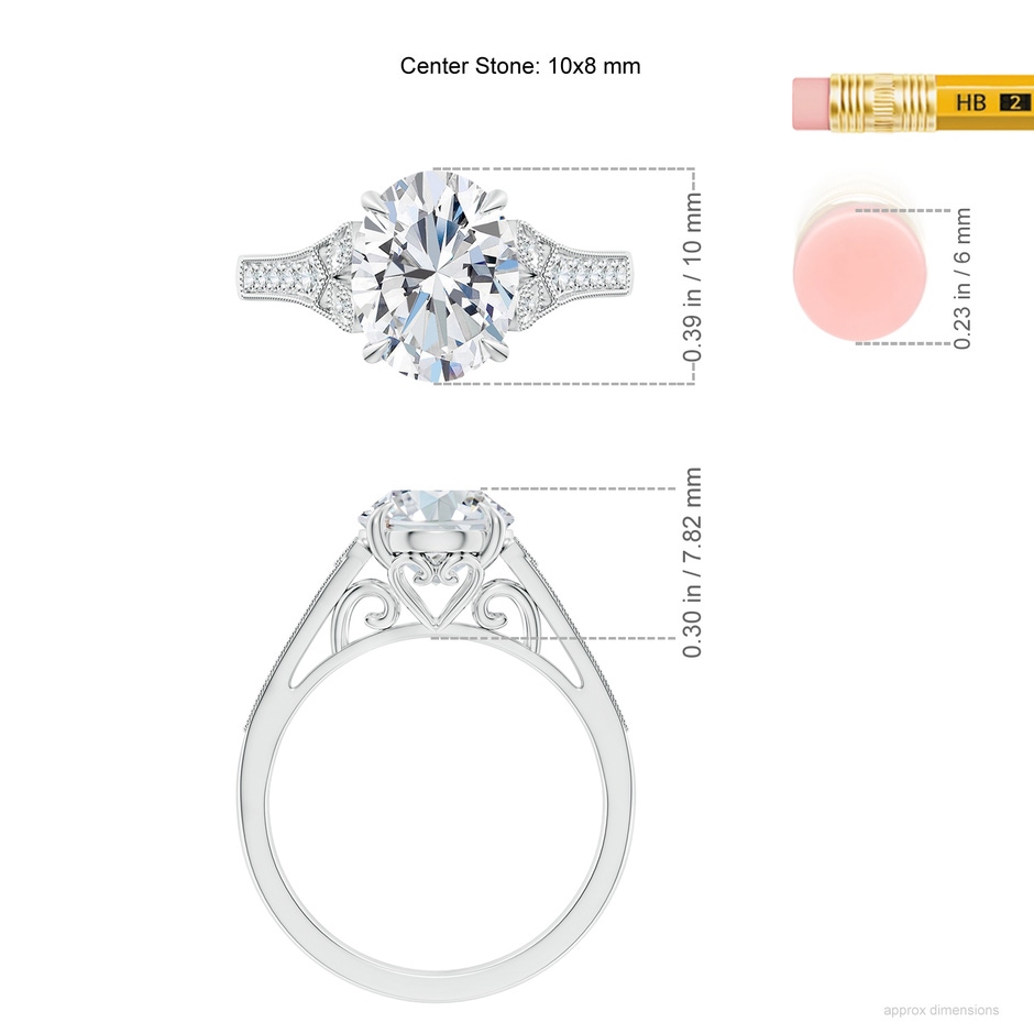 10x8mm FGVS Lab-Grown Aeon Vintage Inspired Oval Diamond Solitaire Engagement Ring with Milgrain in White Gold ruler