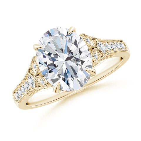 10x8mm FGVS Lab-Grown Aeon Vintage Inspired Oval Diamond Solitaire Engagement Ring with Milgrain in Yellow Gold