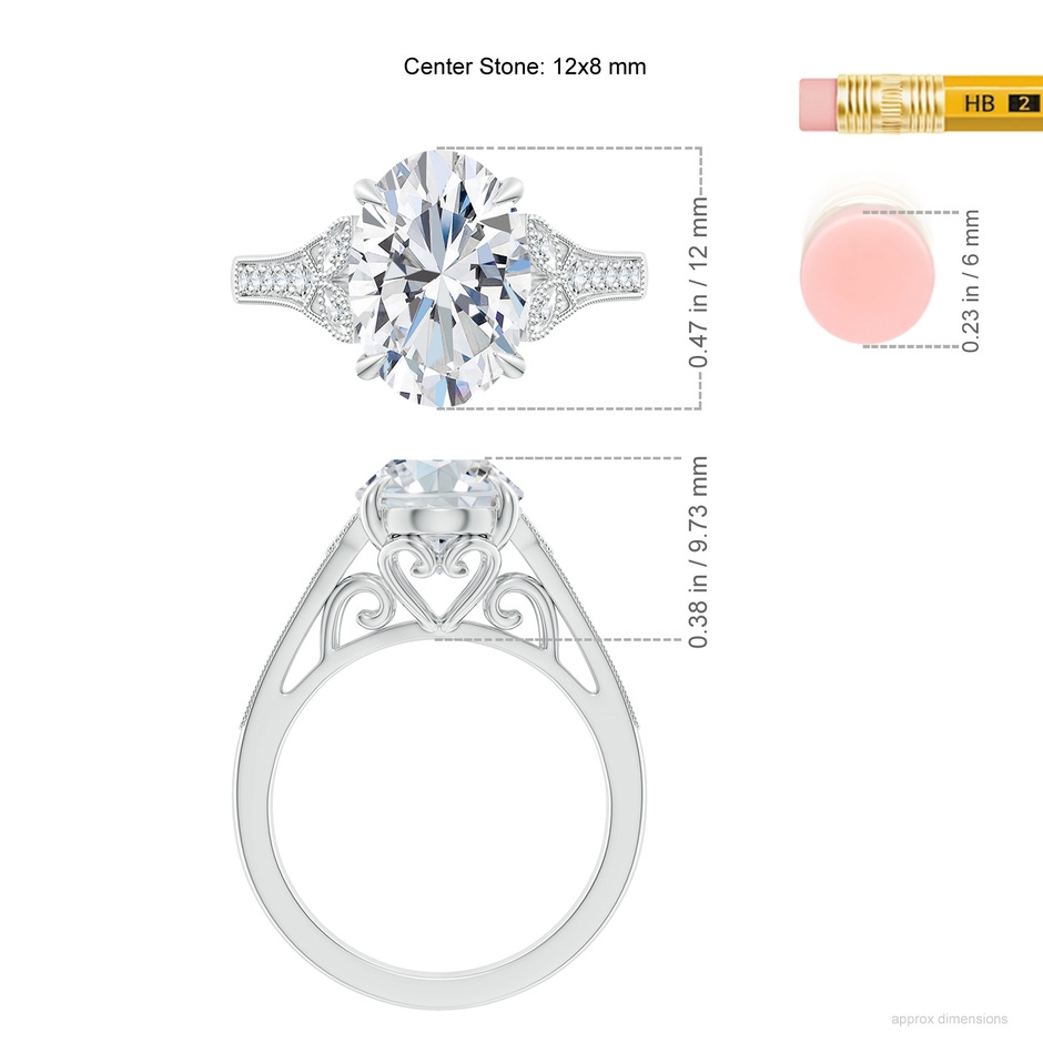 12x8mm FGVS Lab-Grown Aeon Vintage Inspired Oval Diamond Solitaire Engagement Ring with Milgrain in P950 Platinum ruler