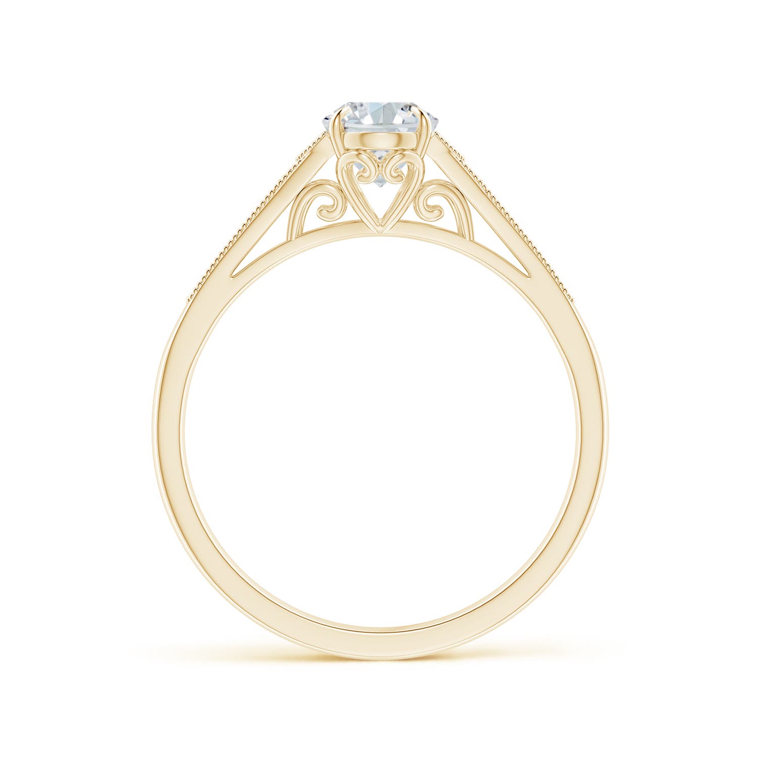 7x5mm FGVS Lab-Grown Aeon Vintage Inspired Oval Diamond Solitaire Engagement Ring with Milgrain in Yellow Gold