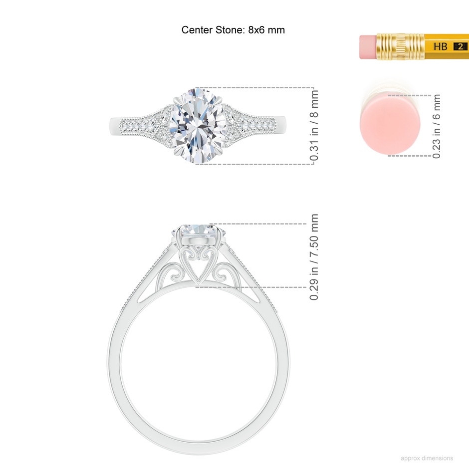 8x6mm FGVS Lab-Grown Aeon Vintage Inspired Oval Diamond Solitaire Engagement Ring with Milgrain in White Gold ruler