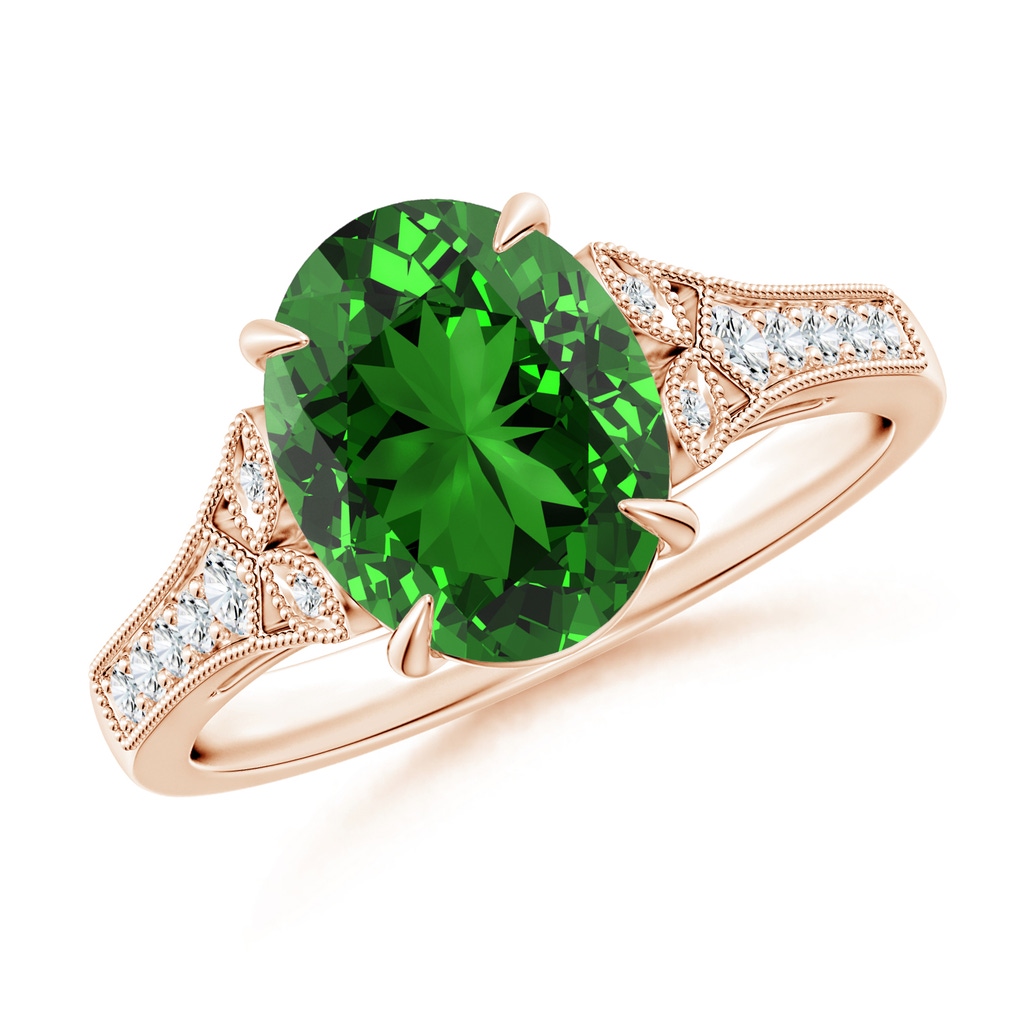 10x8mm Labgrown Lab-Grown Aeon Vintage Inspired Oval Emerald Solitaire Engagement Ring with Milgrain in Rose Gold