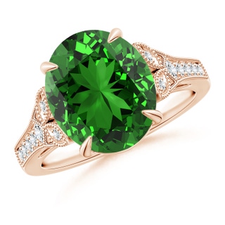 12x10mm Labgrown Lab-Grown Aeon Vintage Inspired Oval Emerald Solitaire Engagement Ring with Milgrain in 18K Rose Gold