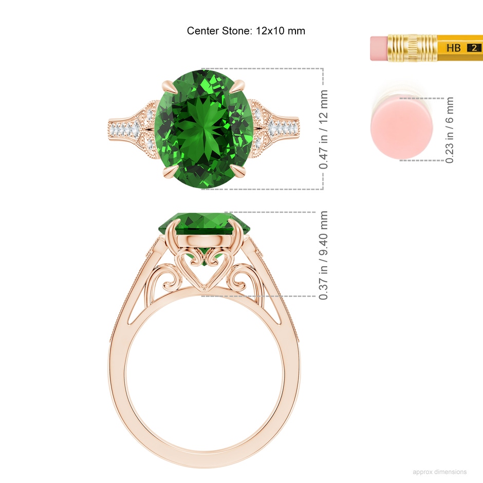 12x10mm Labgrown Lab-Grown Aeon Vintage Inspired Oval Emerald Solitaire Engagement Ring with Milgrain in 18K Rose Gold ruler