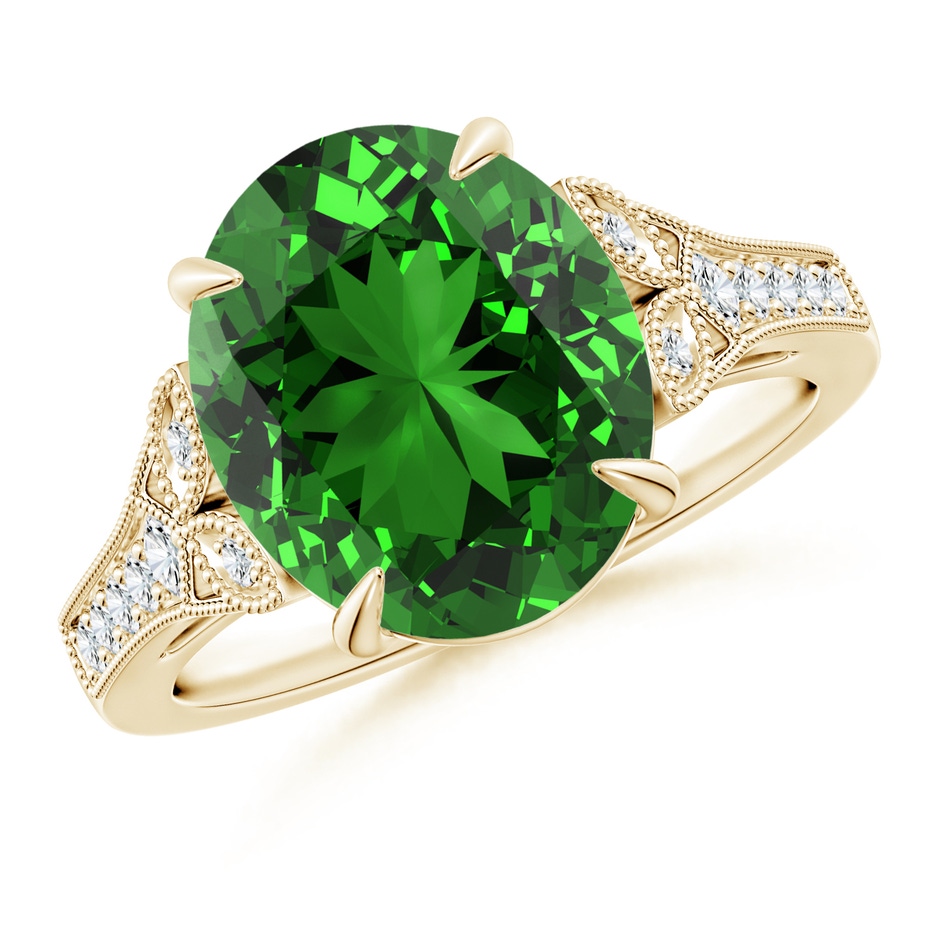 12x10mm Labgrown Lab-Grown Aeon Vintage Inspired Oval Emerald Solitaire Engagement Ring with Milgrain in Yellow Gold 